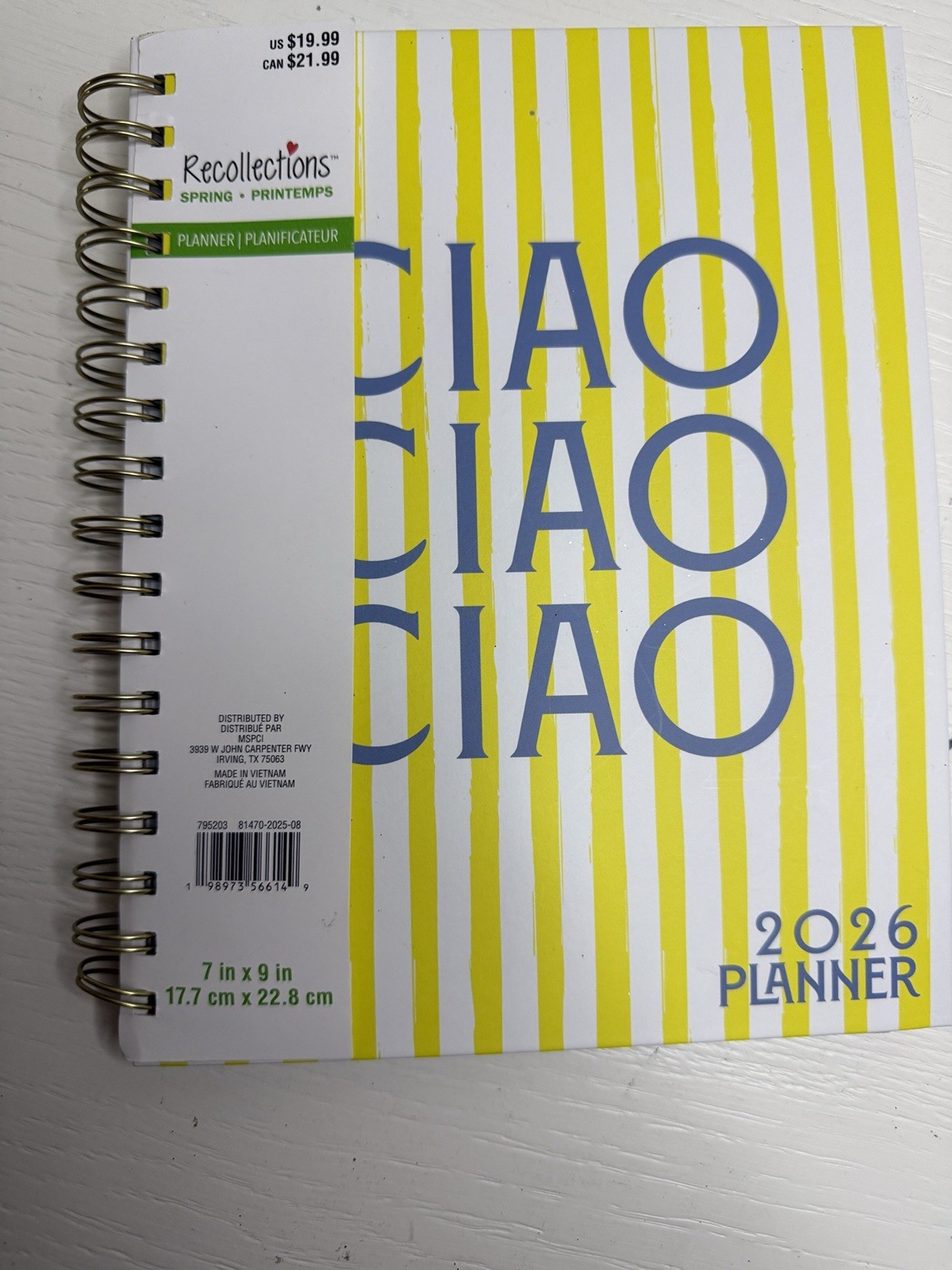 Recollections 2026 Weekly/Monthly Planner 7 x 9 in Yellow Striped Ciao