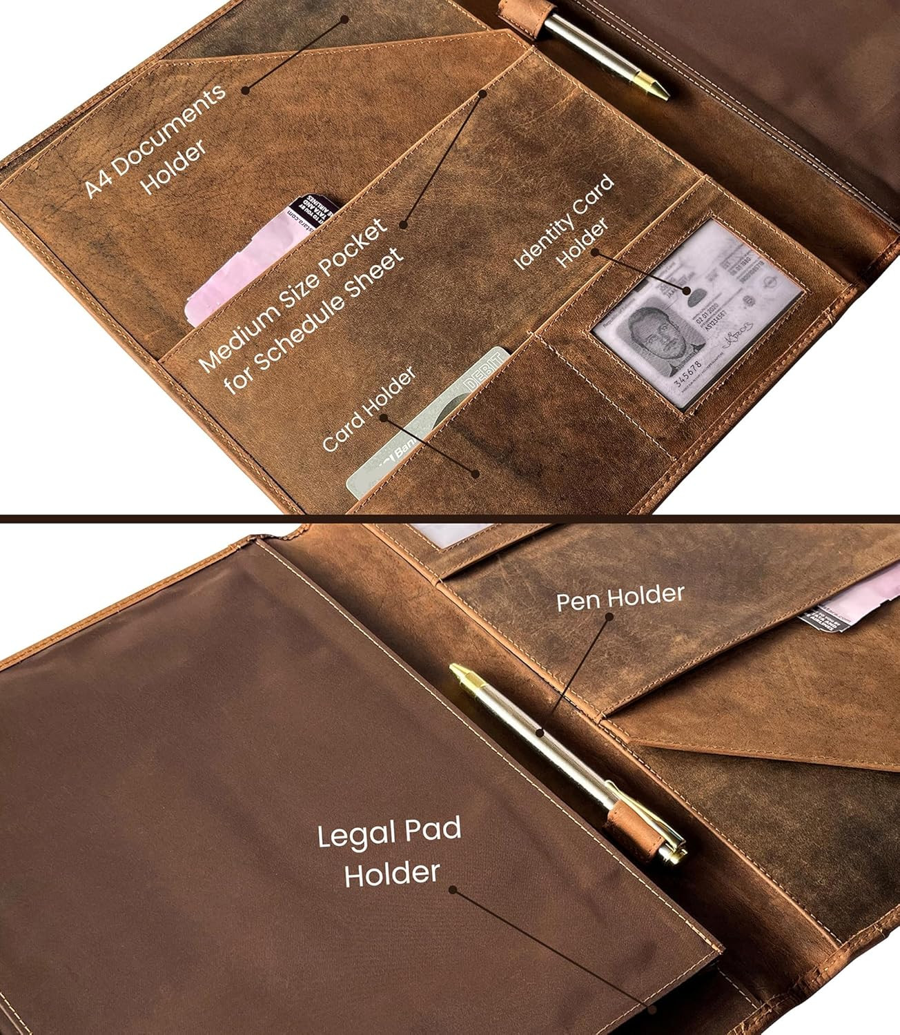 Leather Business Portfolio by | A4 Conference Folder Gift for Men & Women | Han