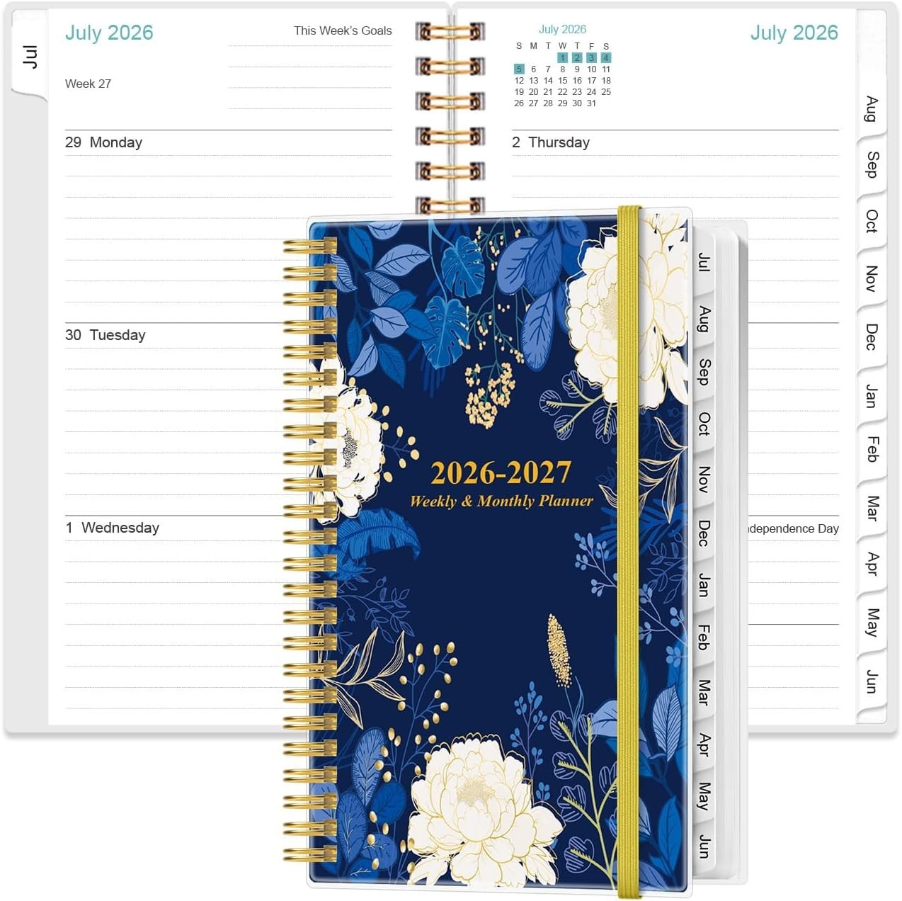 Compact Blue Leaf Pocket Calendar 2026-2027: Stylish Organizer with Inner Pocket