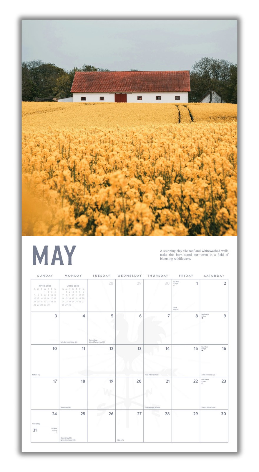 Barns Calendar 2026 | 12″ x 24″ 12 Month Calendar | Marble City Press