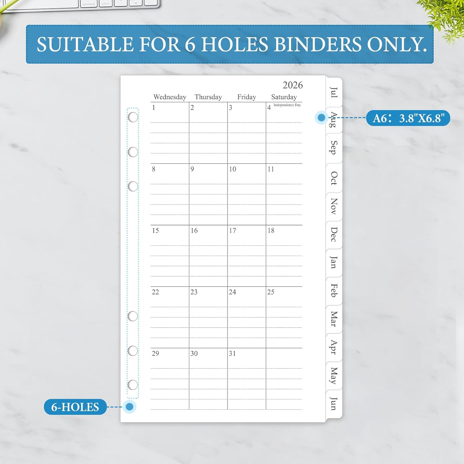 2026-2027 Monthly Planner Refill, A6 Small Size Planner Inserts for 6 Ring, 3.8″