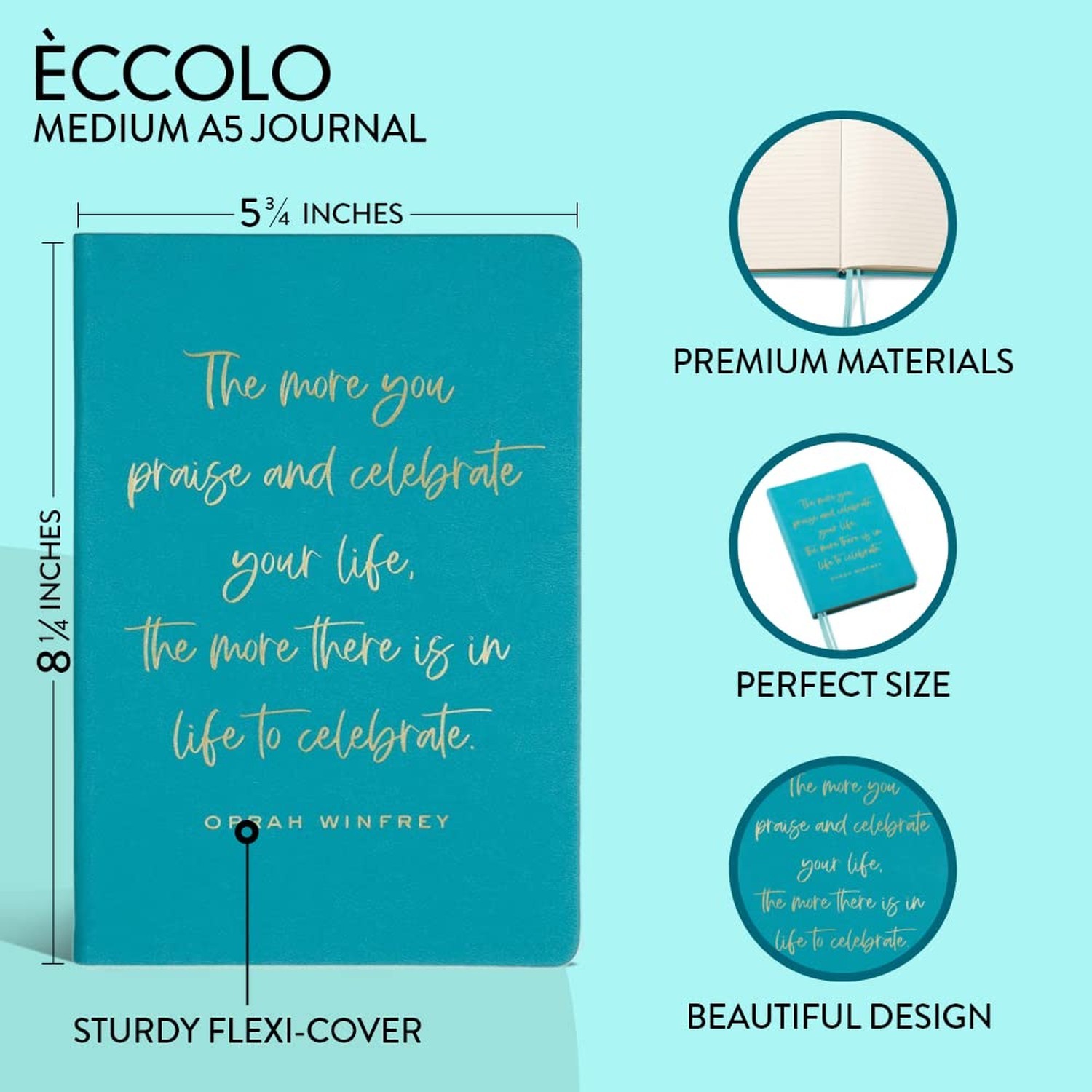 Eccolo Medium Lined Journal Notebook, Flexible Cover, A5 Writing Journal, 256…