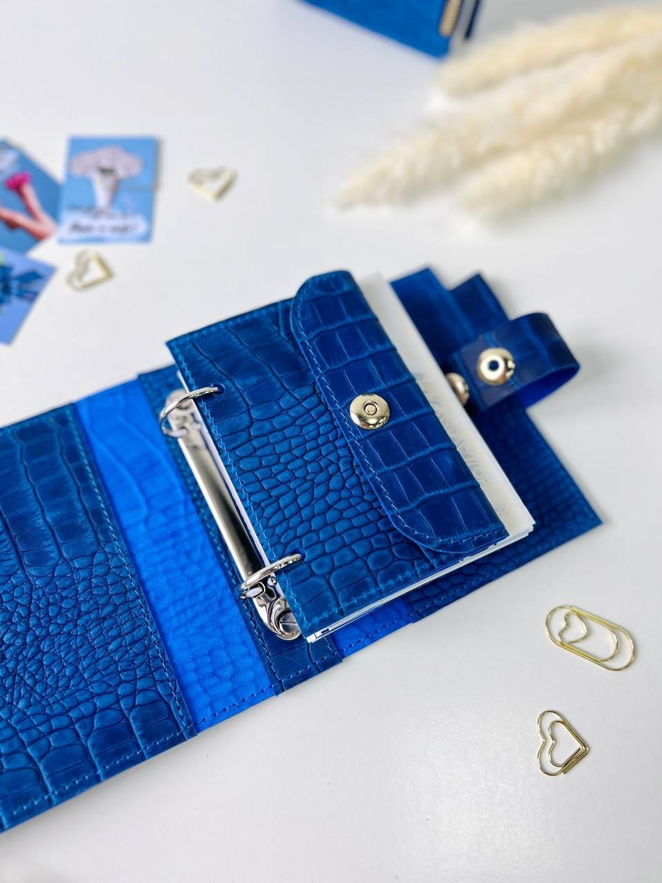 Leather notebook-wallet cover A7 Big rings mini wallet. Mini Planner.