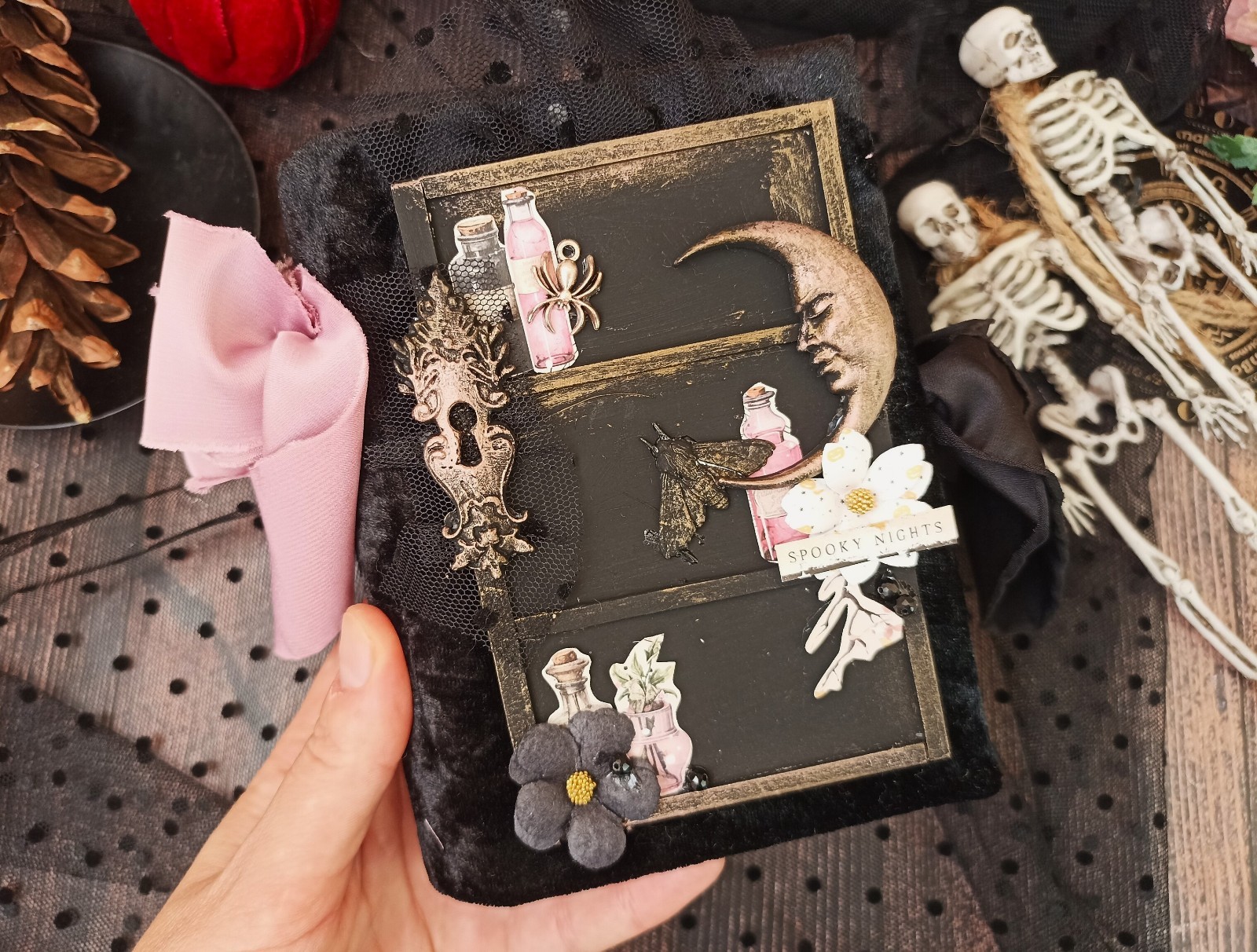 Dark gothic witch junk journal handmade blank Vampire notebook 6×5 in 200 pgs