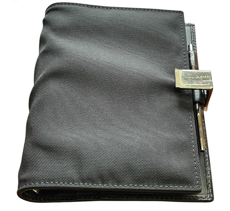 GUCCI Black Nylon System Planner Slide Button W/Ballpoint Pen Unisex Used Japan