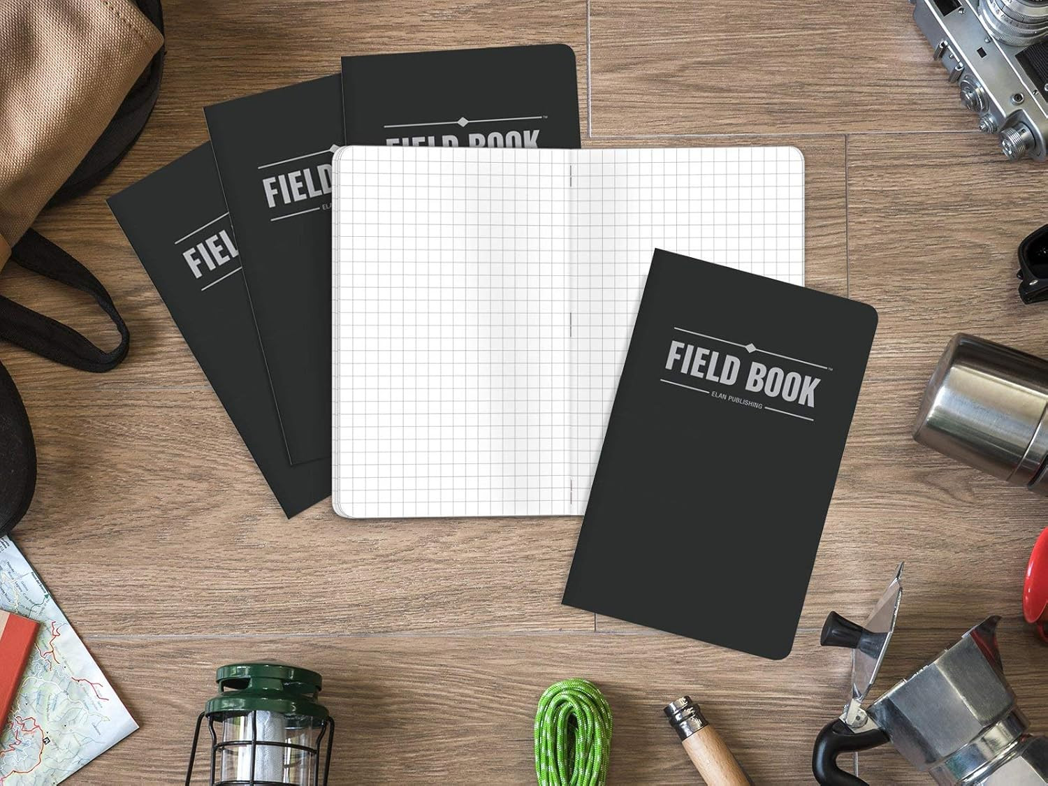 Field Notebook/Pocket Journal – 3.5″x5.5″ – Black – Graph Memo Book – Pack of 5