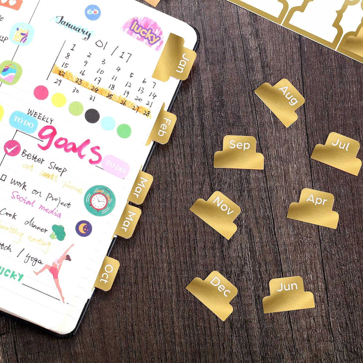 24 Pieces Monthly Tabs for Planner Adhesive Tabs Designer Accessories Monthly Ta