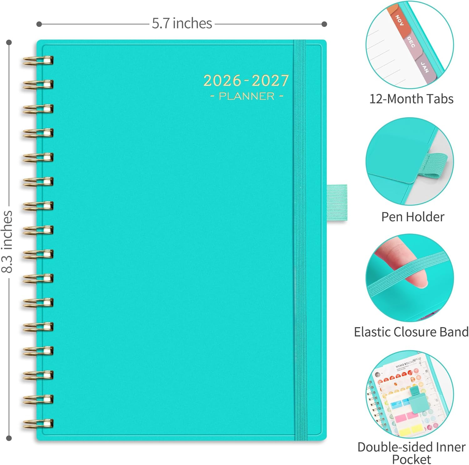 Academic Planner 2026-2027, Weekly and Monthly, July 2026 – June 2027, Medium Si