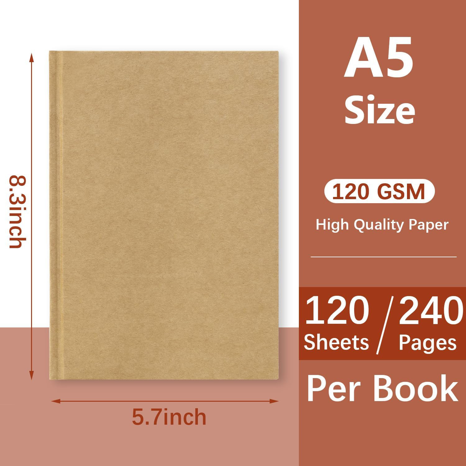 6 Pack Blank Sketchbooks A5 Unlined 120 Sheets 240 Pages Art Supplies Journal