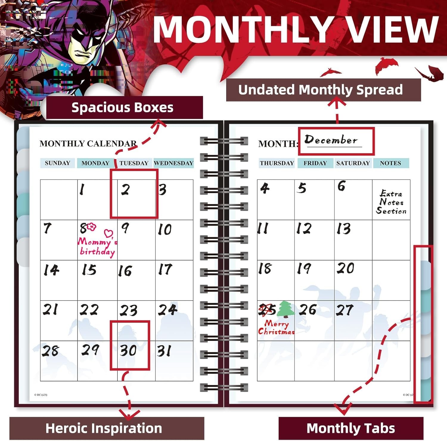 Batman 2026 Planner Undated Daily Weekly Monthly Organizer with Calendar Habi…