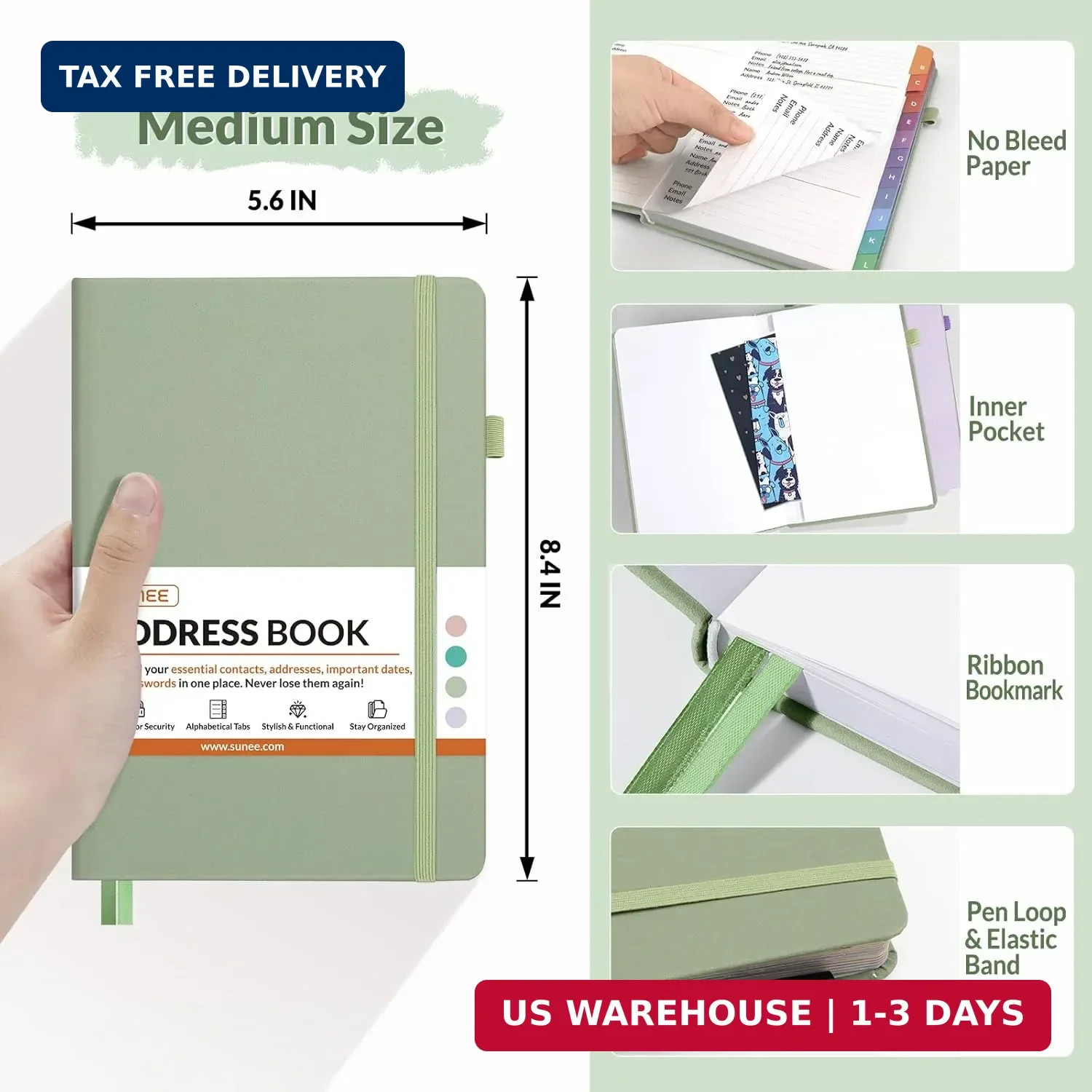 SUNEE Address Book with Colorful Alphabetical Tabs, Address Notebook Organizer f
