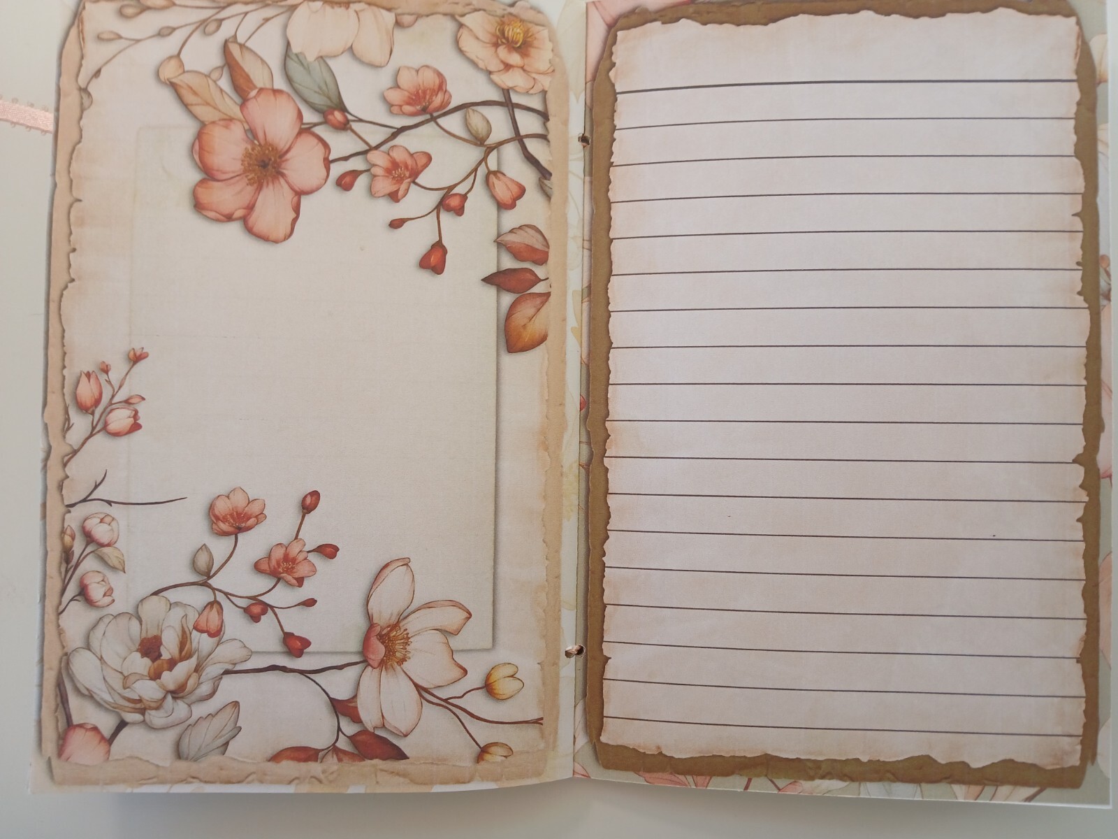 Junk Journal Blank Booklet “SOFT FLORALS” Pastel Florals LG 8.5″x5.5″ 40pgs