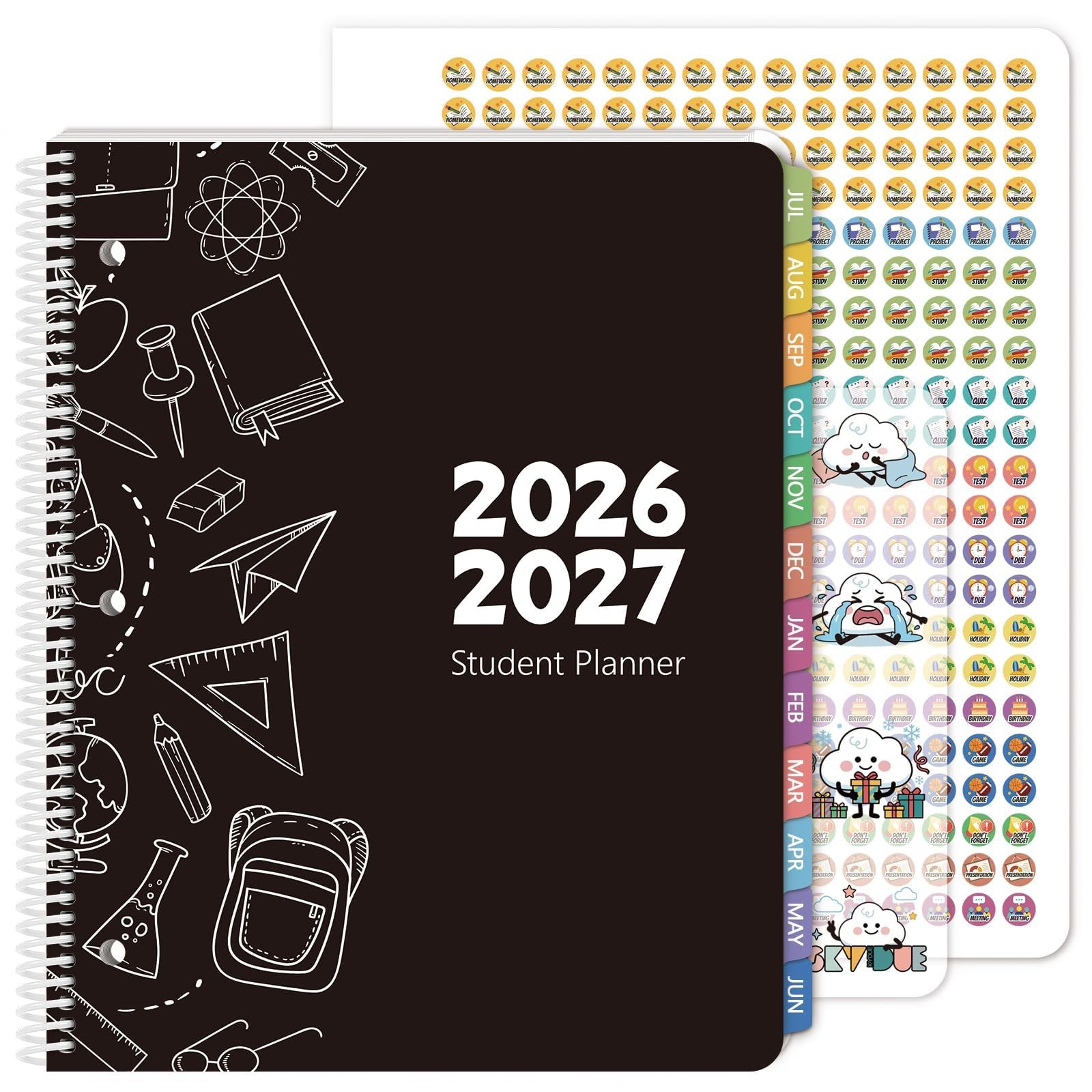 SKYDUE Student Planner 2026-2027 with 3-Hole Punch – Middle School Black