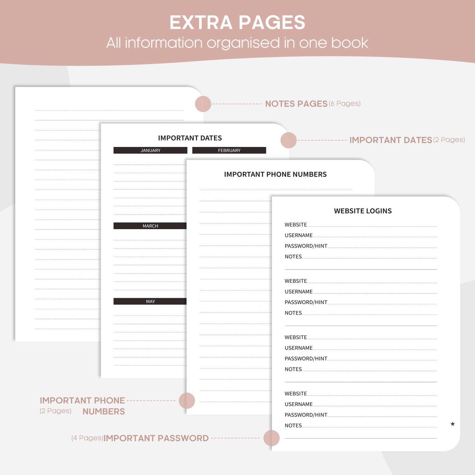 Taja Address Book with Alphabetical 158 pages, 5.2 x 6.8 inches, A- Rose Gold