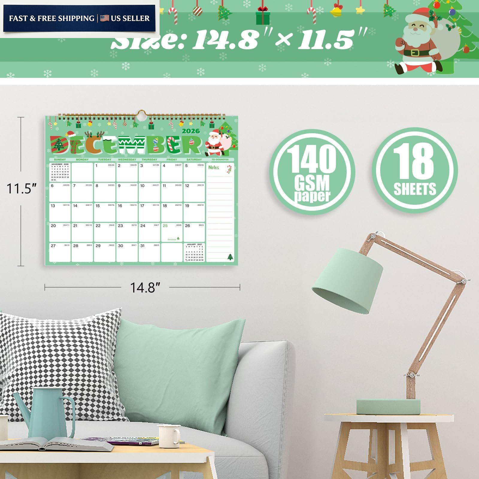XISIDO 2026-2027 Wall Calendar, Calendar Seasonal