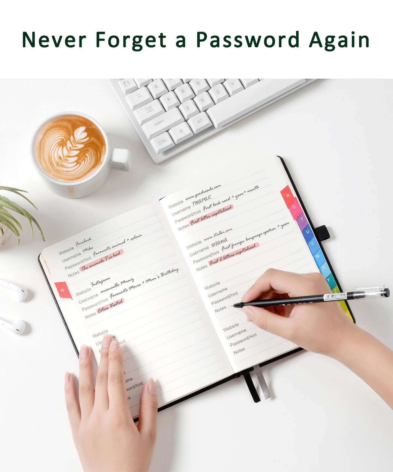 Password Book with Colorful Alphabetical Tabs, 8.4″ x 5.8″ Hardcover Password…