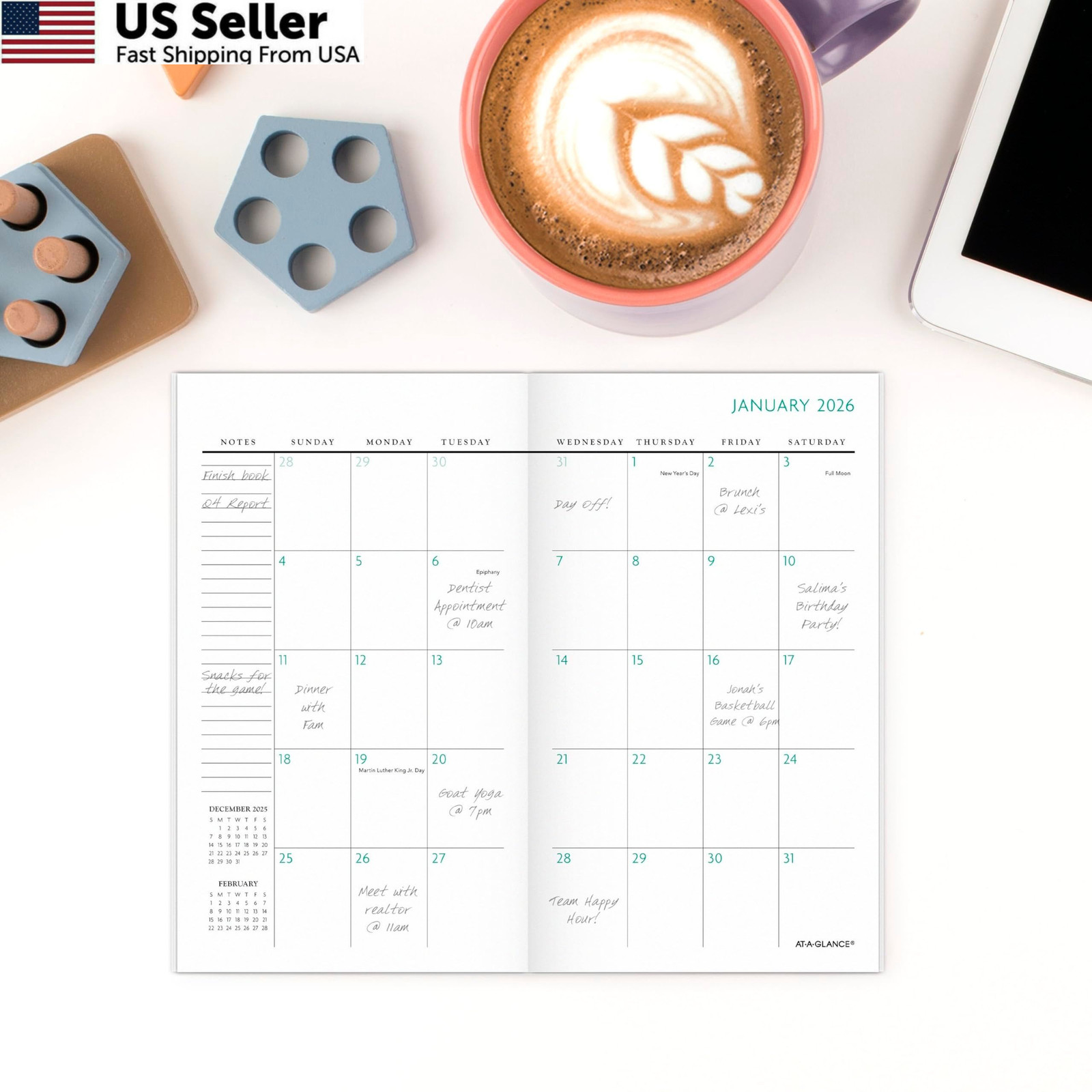 AT-A-GLANCE 2026-2027 Planner, 2 Year Monthly 3.5 x 6 inches, Floral