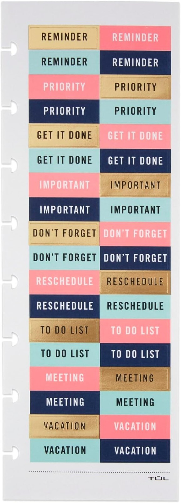 TUL® Discbound Notebook Sticker Sheets, 3″ x 8-1/2″, Assorted, 10 Sheets