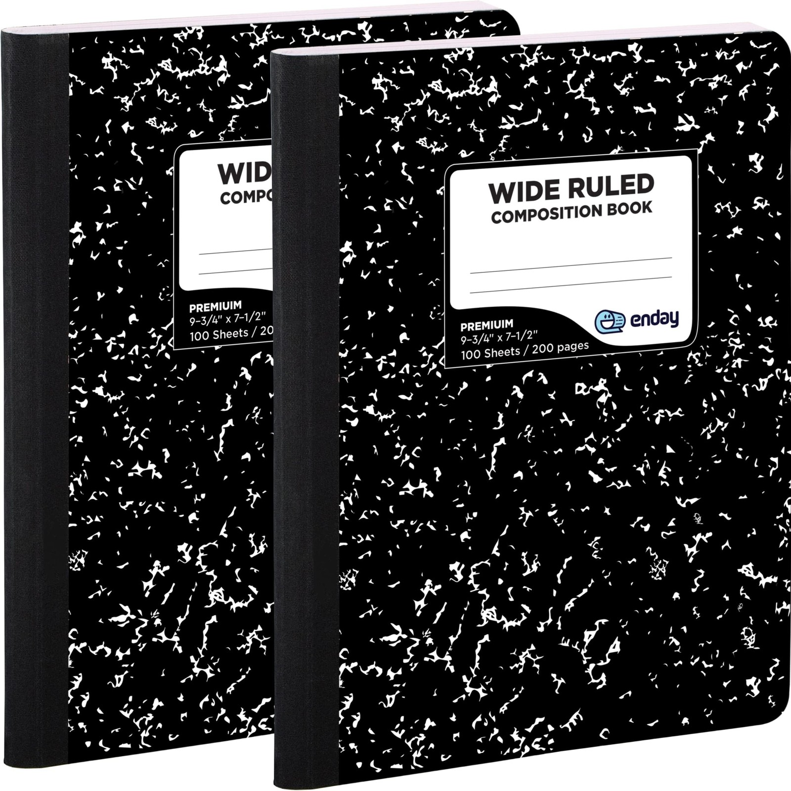 Emraw Marble Composition Notebook Wide Ruled Paper, 2 Pack, 9-3/4″ x White