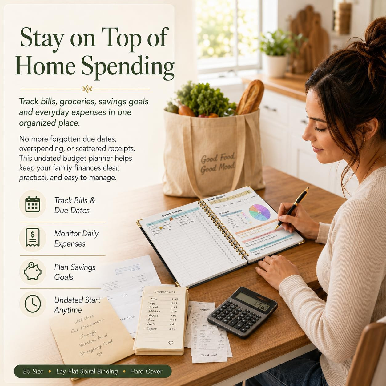 Budget Planner, B5 Undated 12-Month Financial Organizer with Bill Tracker | H…