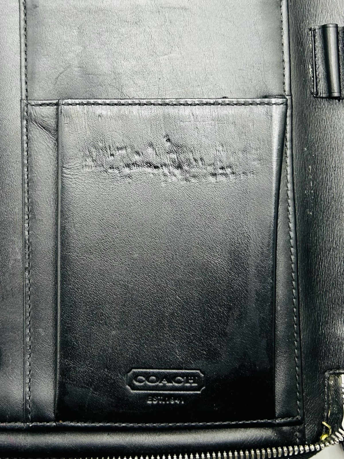 Coach Black Leather Zip Portfolio Organizer Pad Folio Business Case