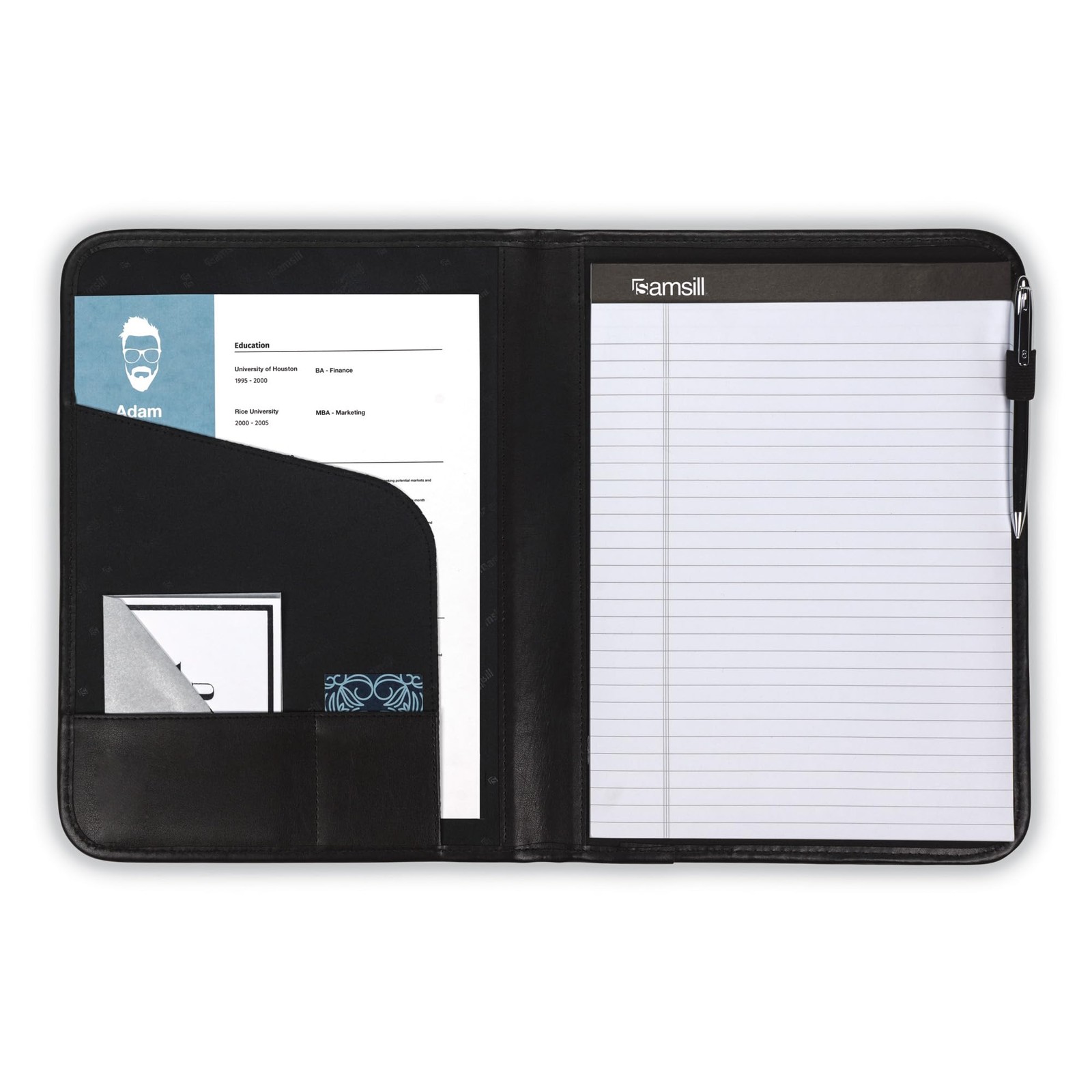 Samsill Professional Padfolio – Faux Leather Letter – 8.5 x 11 inches, Black