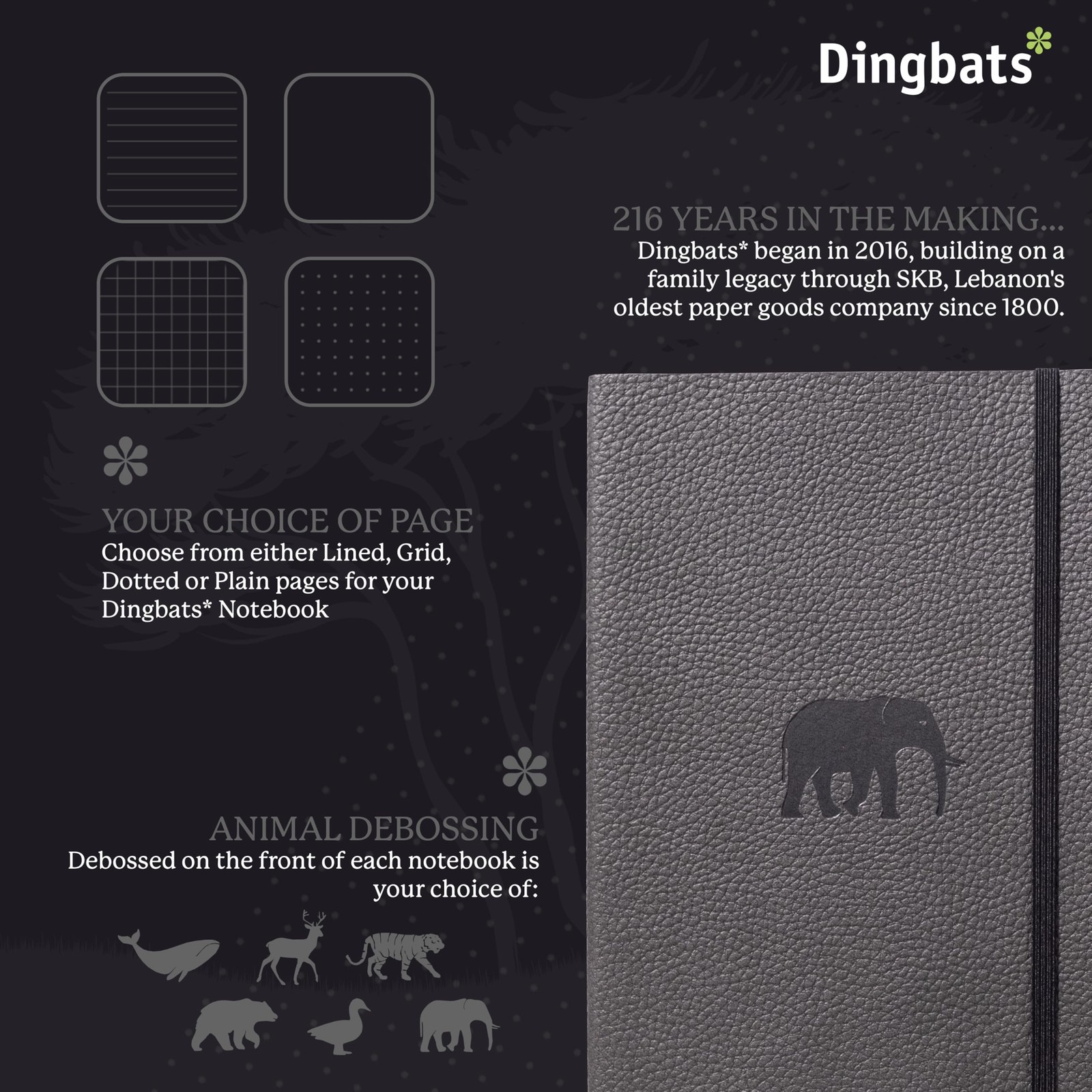 Dingbats* Wildlife Lined Writing Medium A5+ (6.3 x 8.5), Gray Elephant