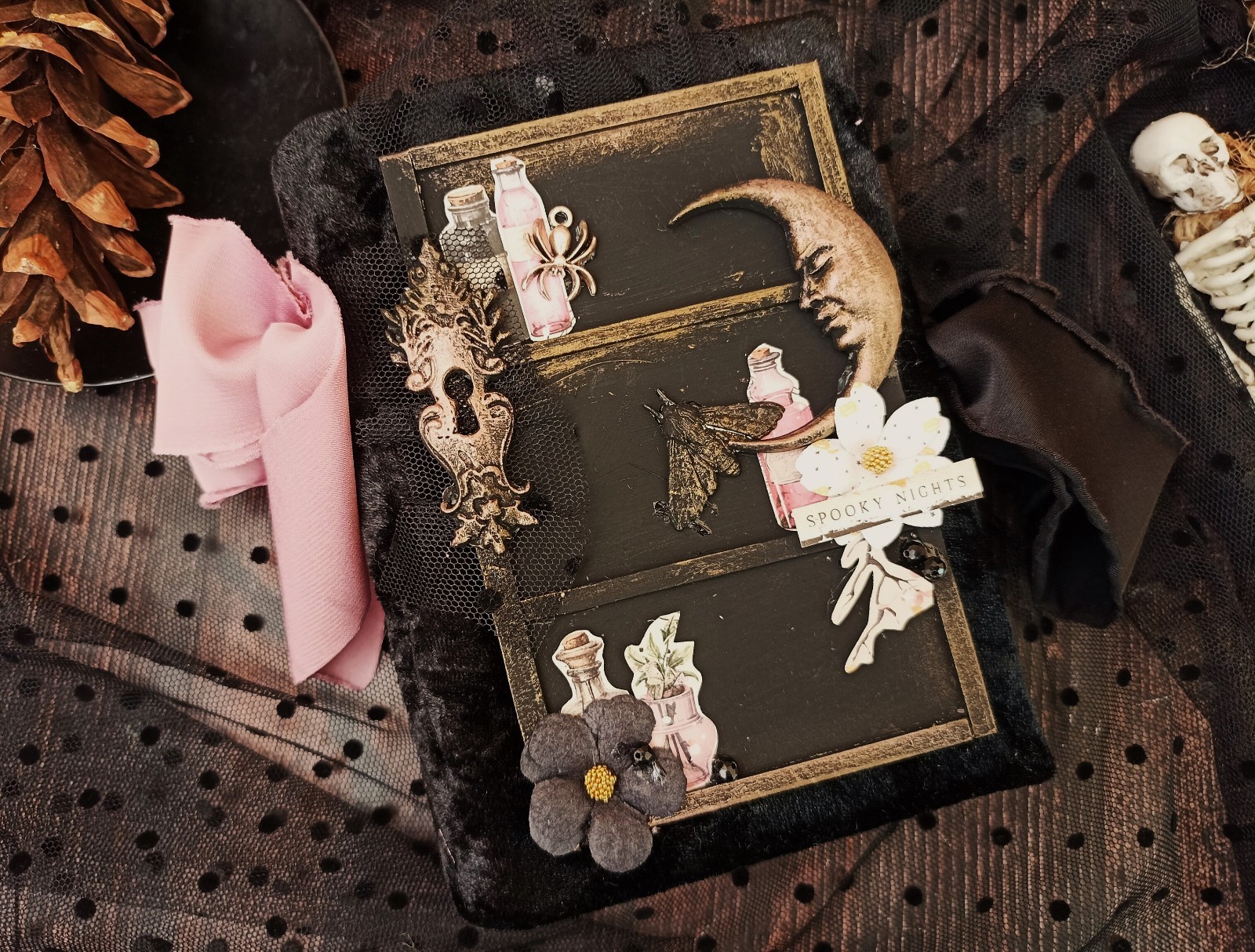 Dark gothic witch junk journal handmade blank Vampire notebook 6×5 in 200 pgs