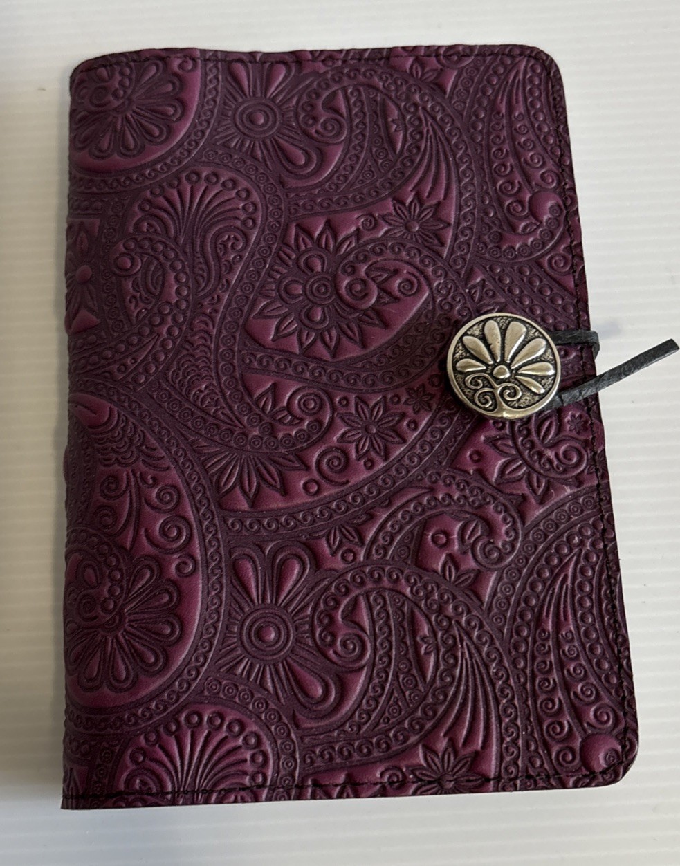 Oberon Design Purple Paisley Embossed Leather Journal Cover 5×7 w/Journal NEW