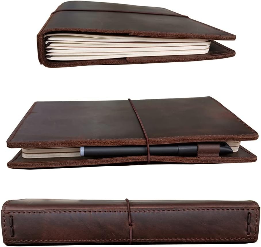 Stylish A5 Leather Notebook Cover with Durable Elastic Closure and Card Slots
