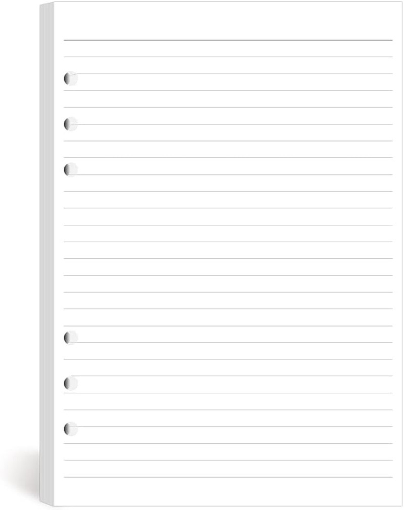 A5 Lined Paper 6-Hole Punched, 100 Sheets (200 Pages), Compatible with Filofax A