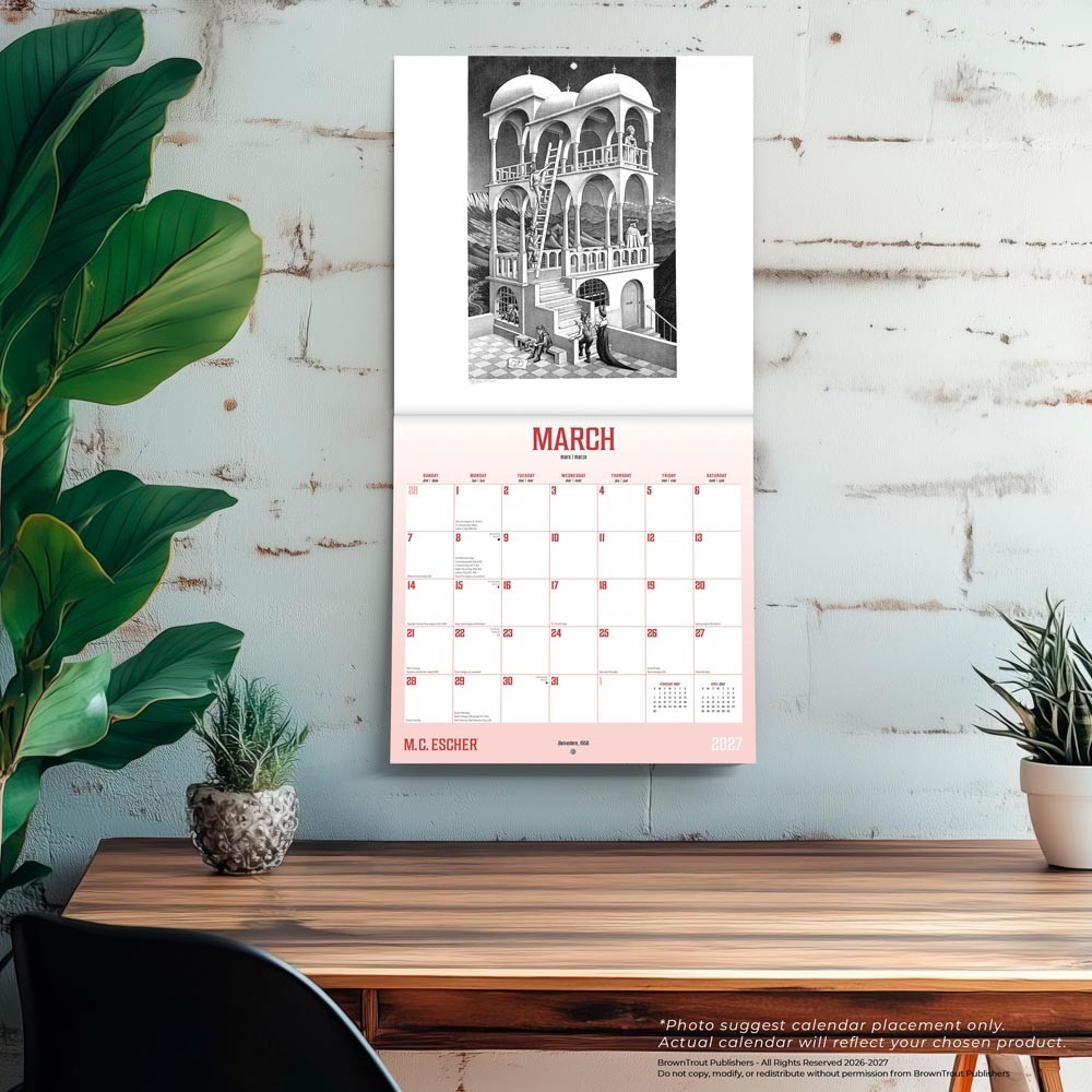 M.C. Escher OFFICIAL | 2027 12×24″ (Hanging) Square Wall Calendar | Plastic-Free