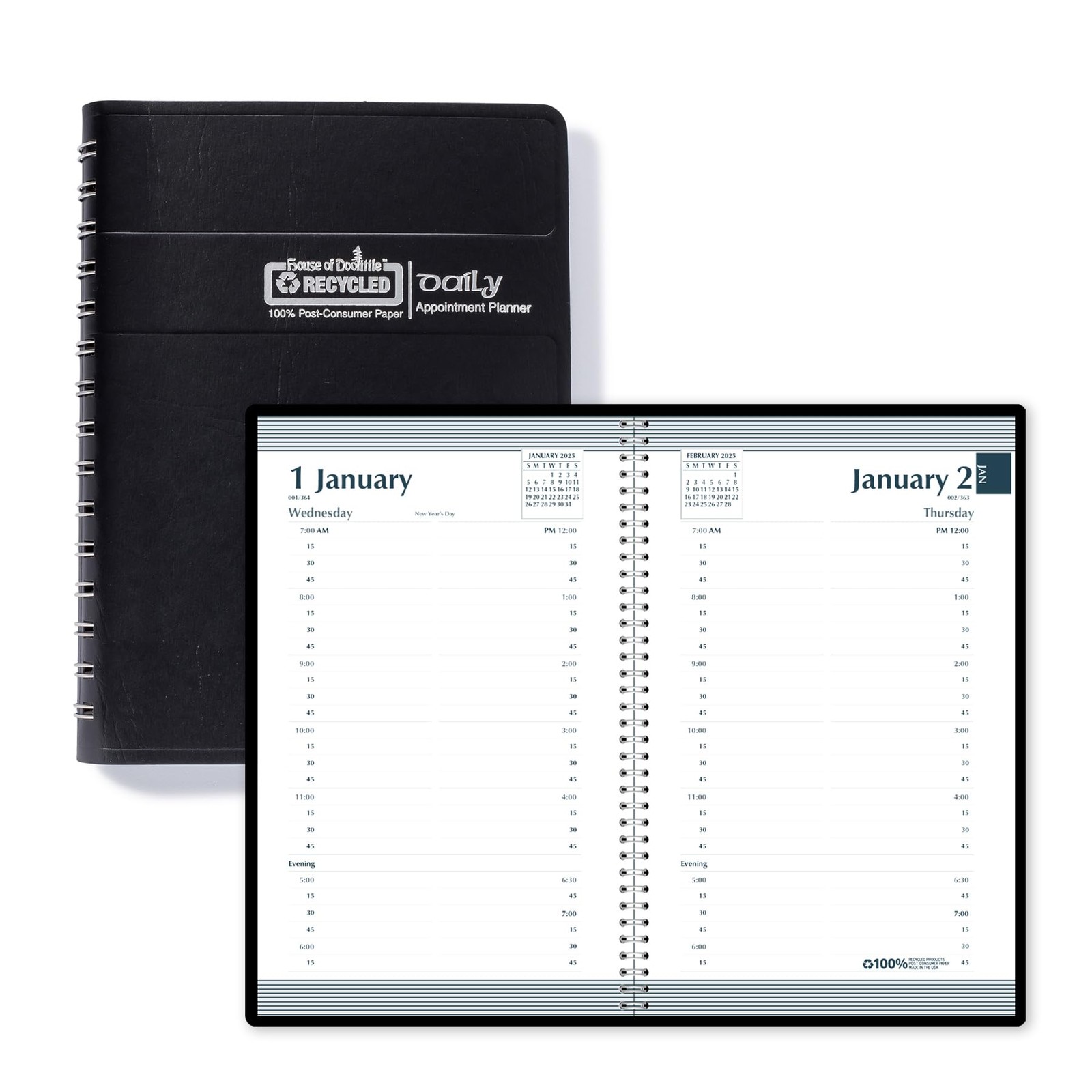 House of Doolittle 2025 Daily Calendar Planner, Black Cover, 5 x 8 Inches, Ja…