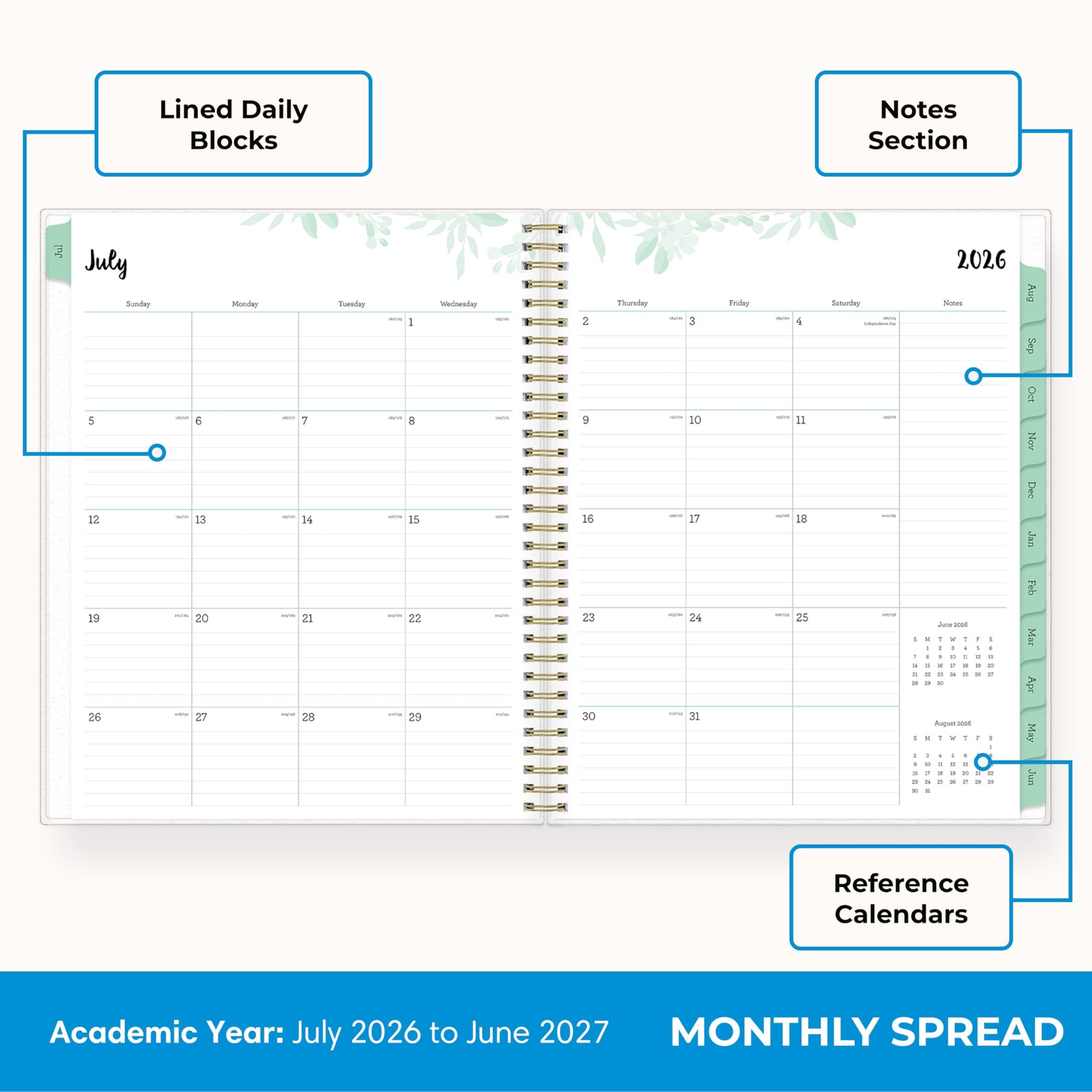 2026 2027 Academic Planner Weekly Monthly 8.5×11 Flexible Cover Wirebound