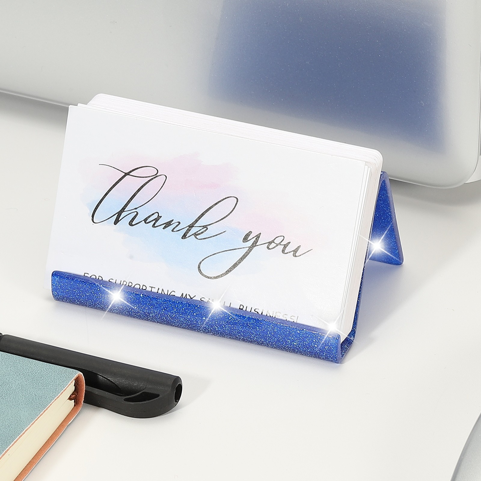 Business Card Holder for Desk, Acrylic Card Holders Shine, Blue