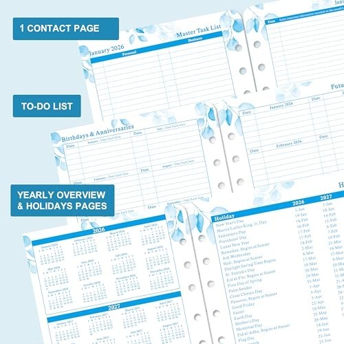 2026 Planner Refills – Daily & Monthly, Two Pages Per Day, 8.38″x5.51″, Ring-Bou