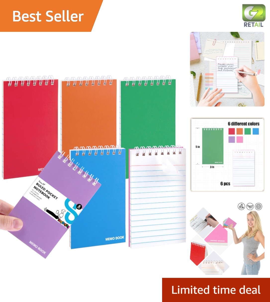 Smooth Writing 3×5 Mini Notebooks – 6 Pack, Ideal for School, Office, and Travel