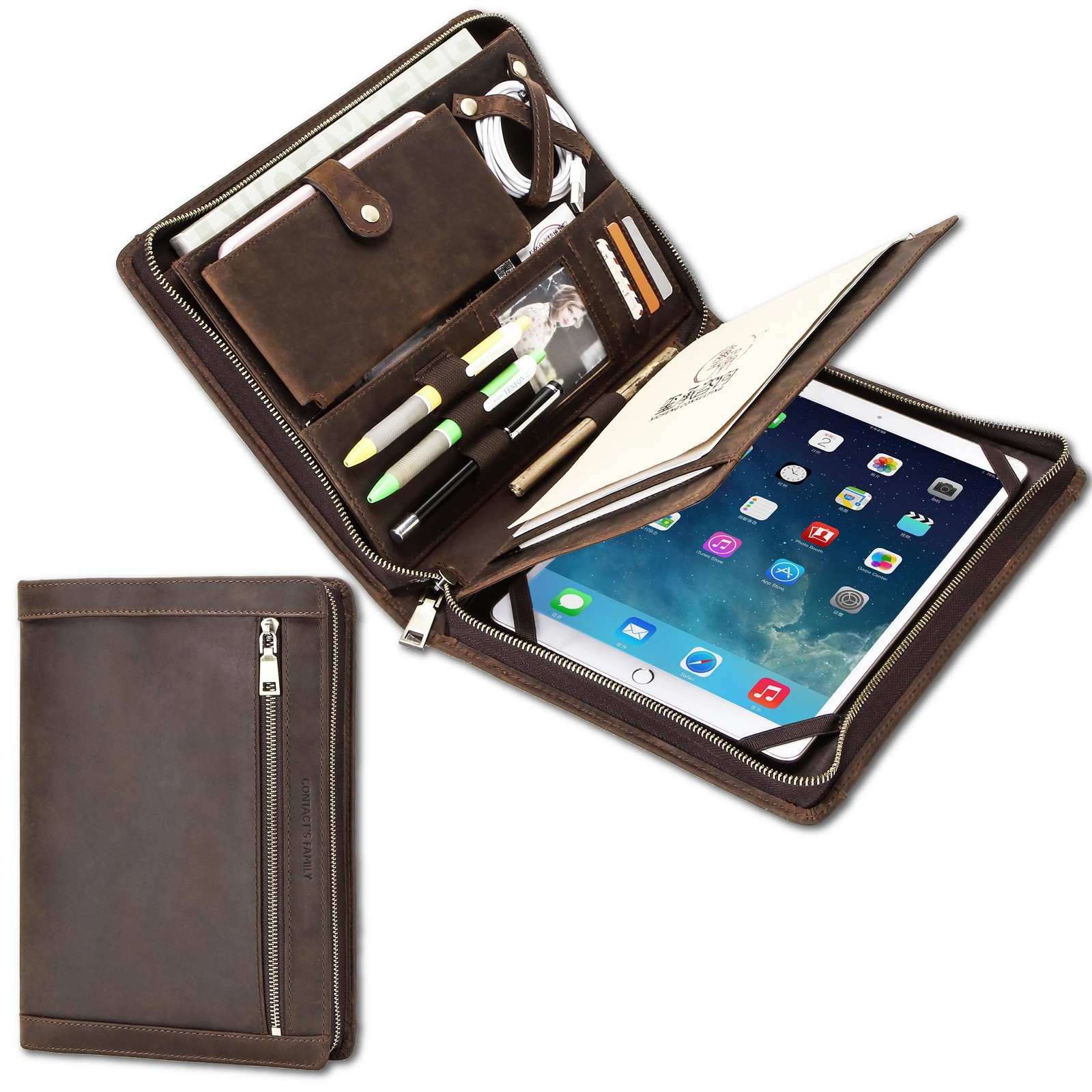 Top Grain Leather 11″ Portfolio for Men & Women, Solid Vintage Design, Handma…