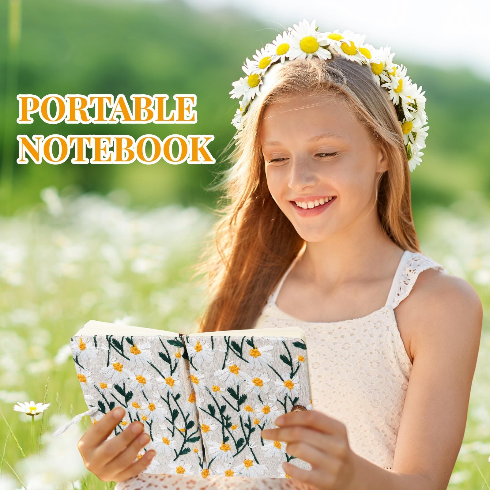 Dunzoom Daisy Journal Gifts for Women Embroidered Flower White