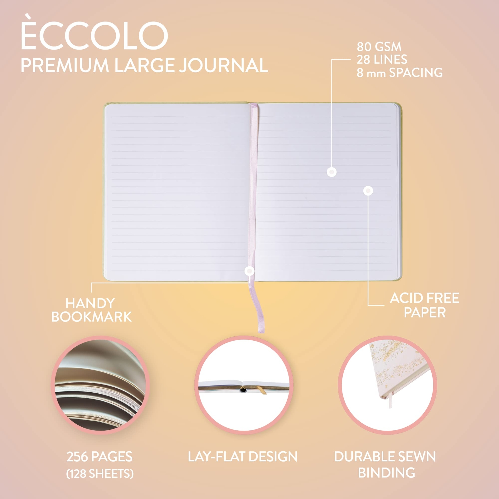 Eccolo 8×10 Pink Marble Hardcover Journal 256 Pages Lay Flat Design