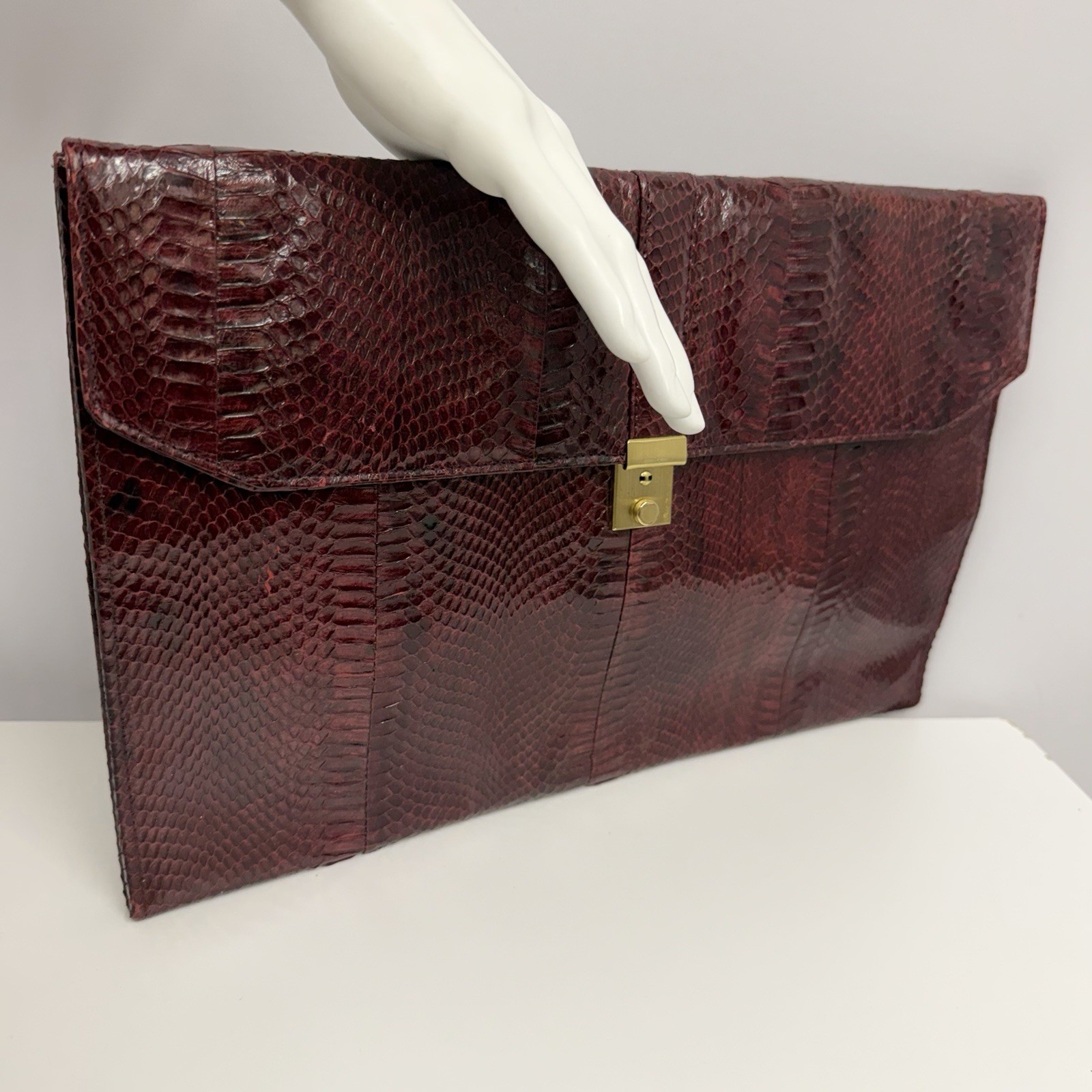 Vintage Snakeskin Portfolio Clutch Burgundy Large 15″ by 9 7/8″ For Laptop IPad