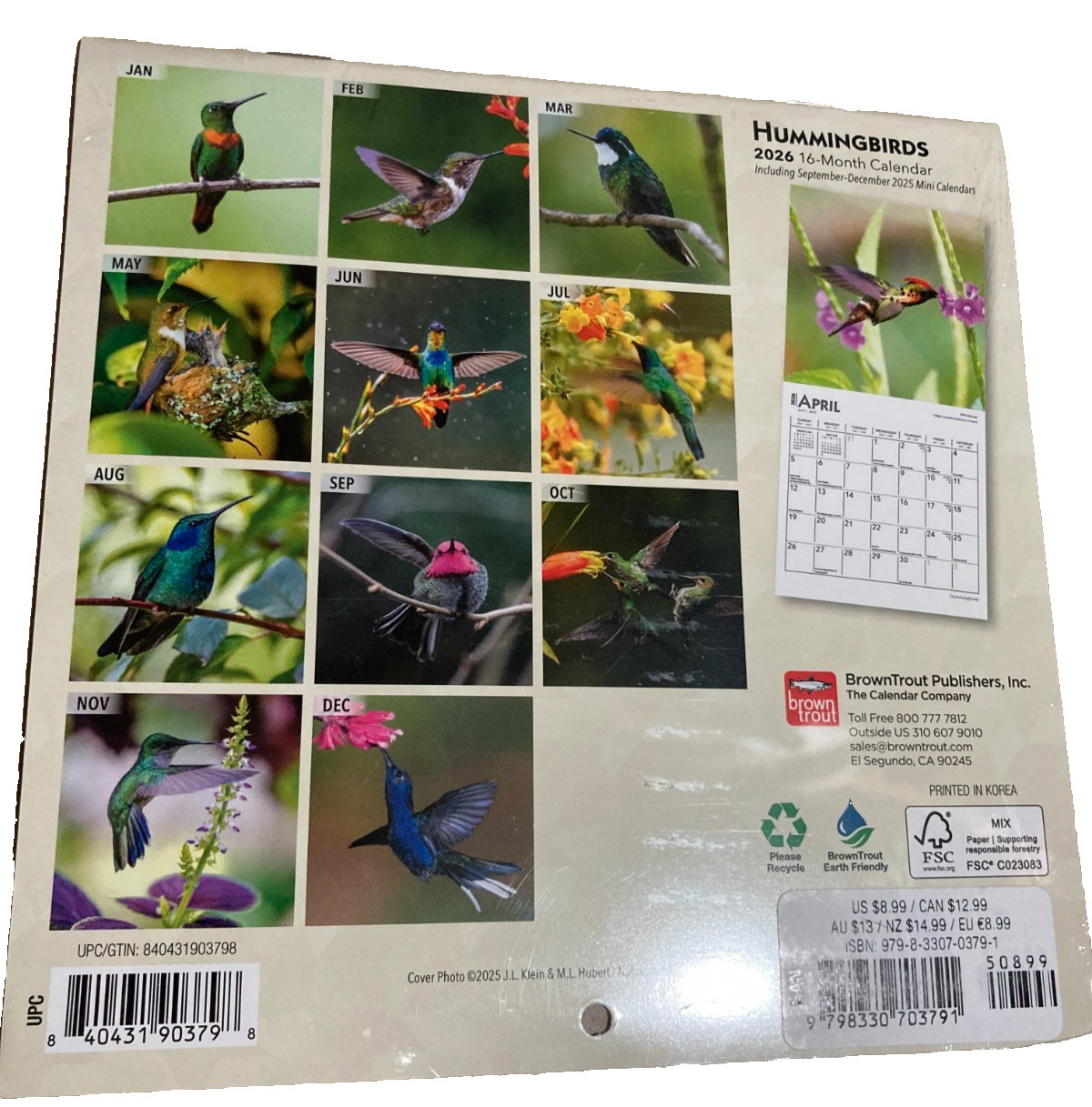 HUMMINGBIRDS 2026 7″ x 7″ Mini Wall Calendar GREAT PICTURES!
