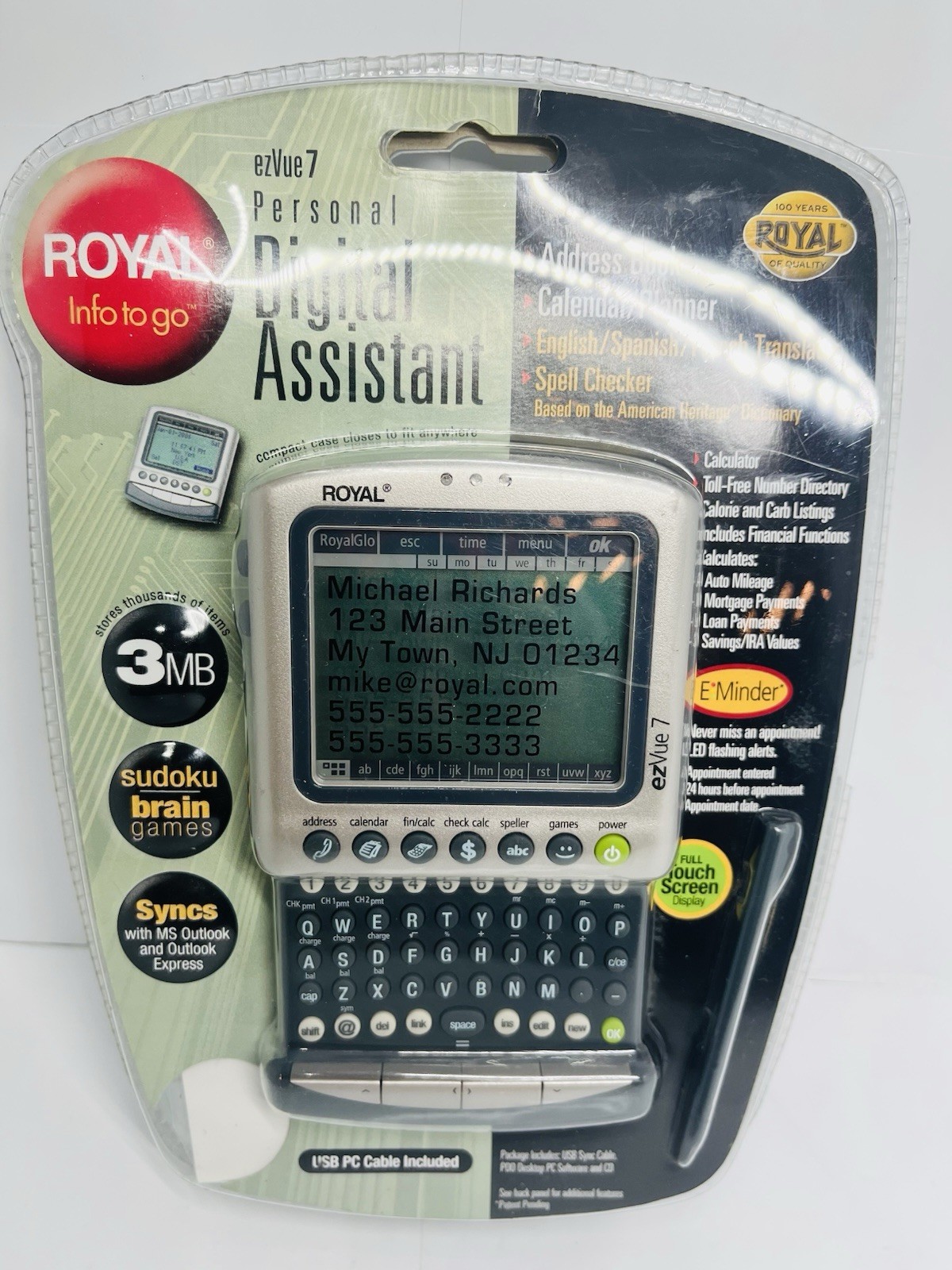 Royal EzVue 7 Electronic Organizer PDA Pocket Planner Silver Address Calendar