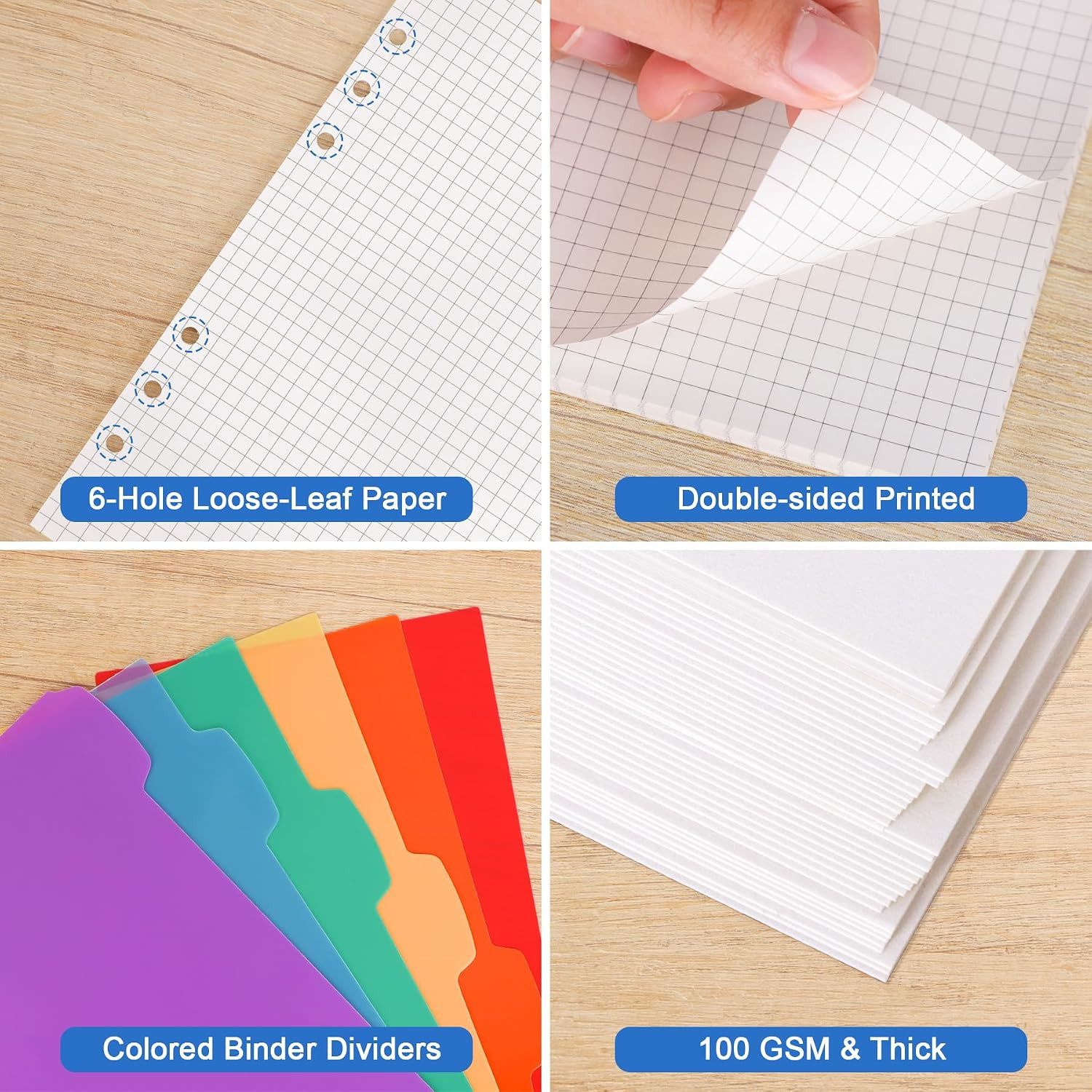 A5 Grid Refill Paper Planner Inserts for A5 6-Ring Binder, 135 Sheets 6-Hole …
