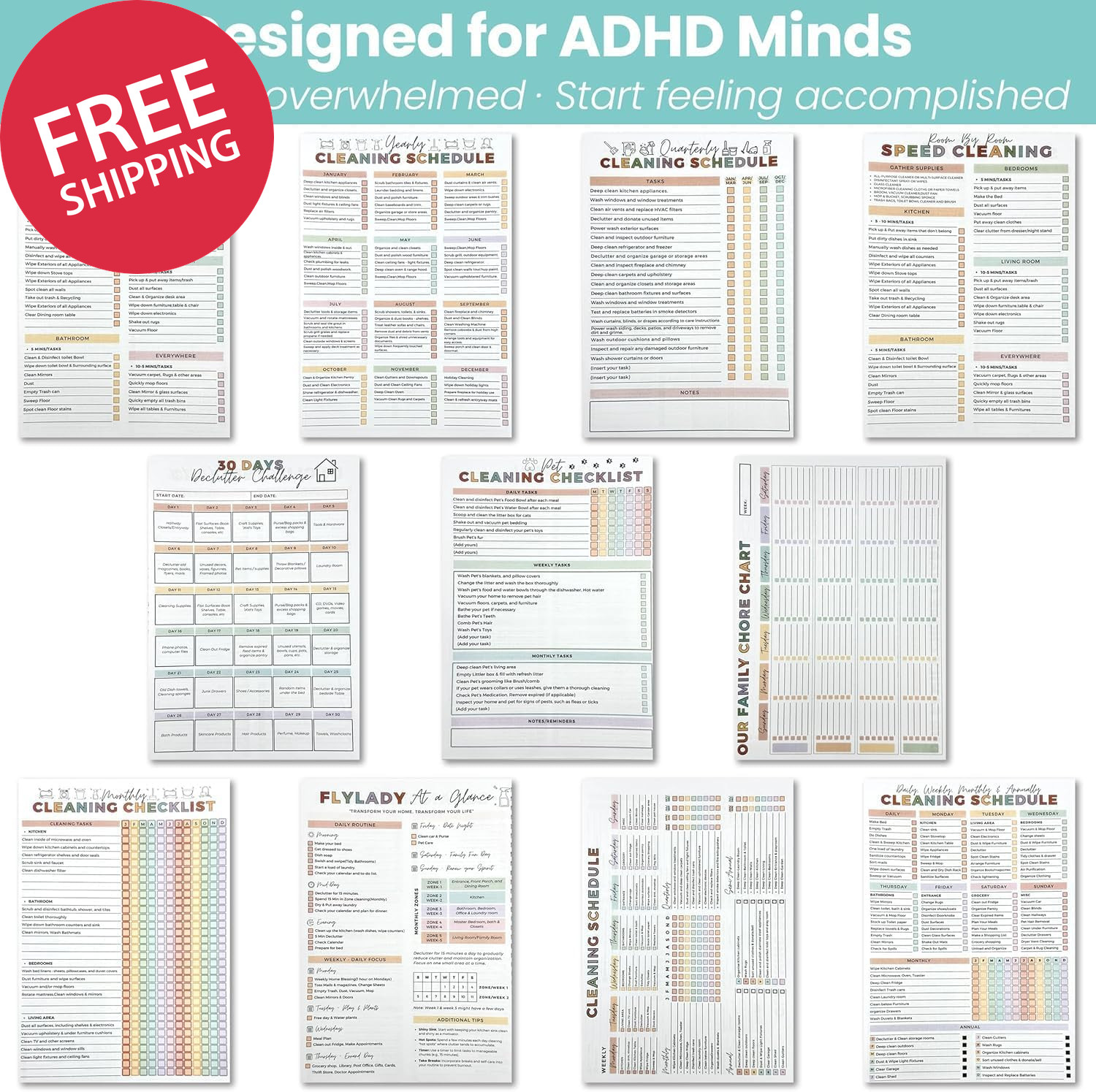 ADHD Cleaning Planner,Adhd Planner, Reusable Adhd Cleaning and Organizing Planne