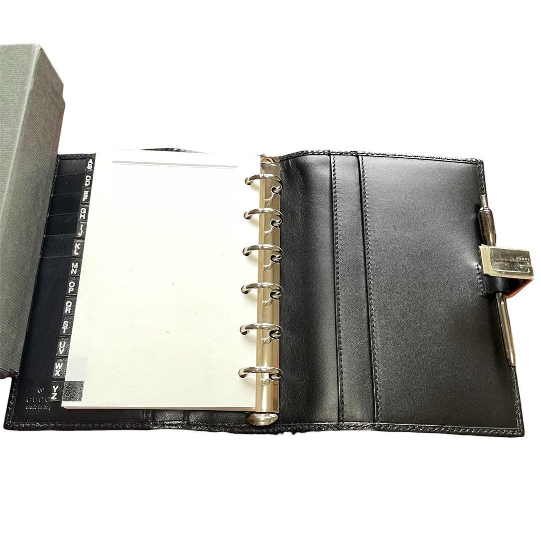 GUCCI Black Nylon System Planner Slide Button W/Ballpoint Pen Unisex Used Japan
