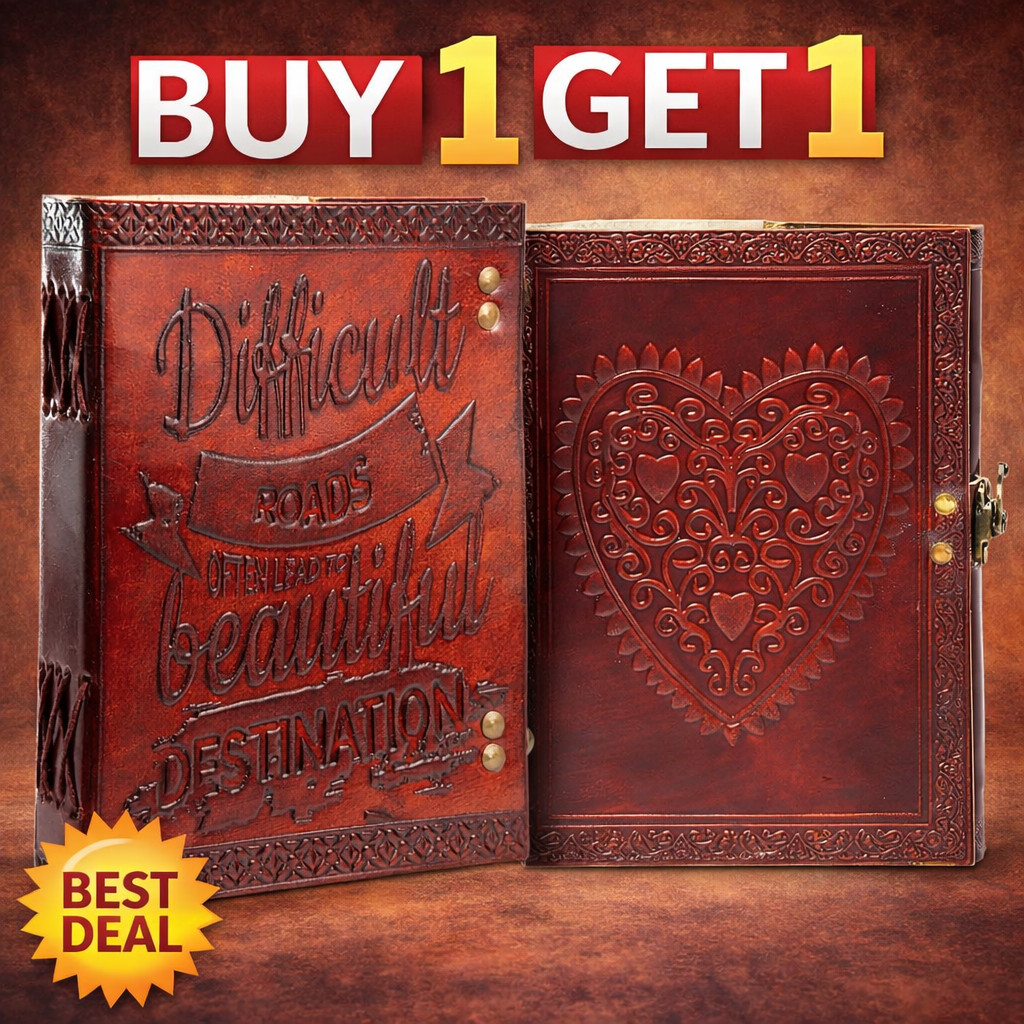Genuine Leather Journal Set 7×5 & 6×8 | 200 Blank Pages | Buy One Get One Free