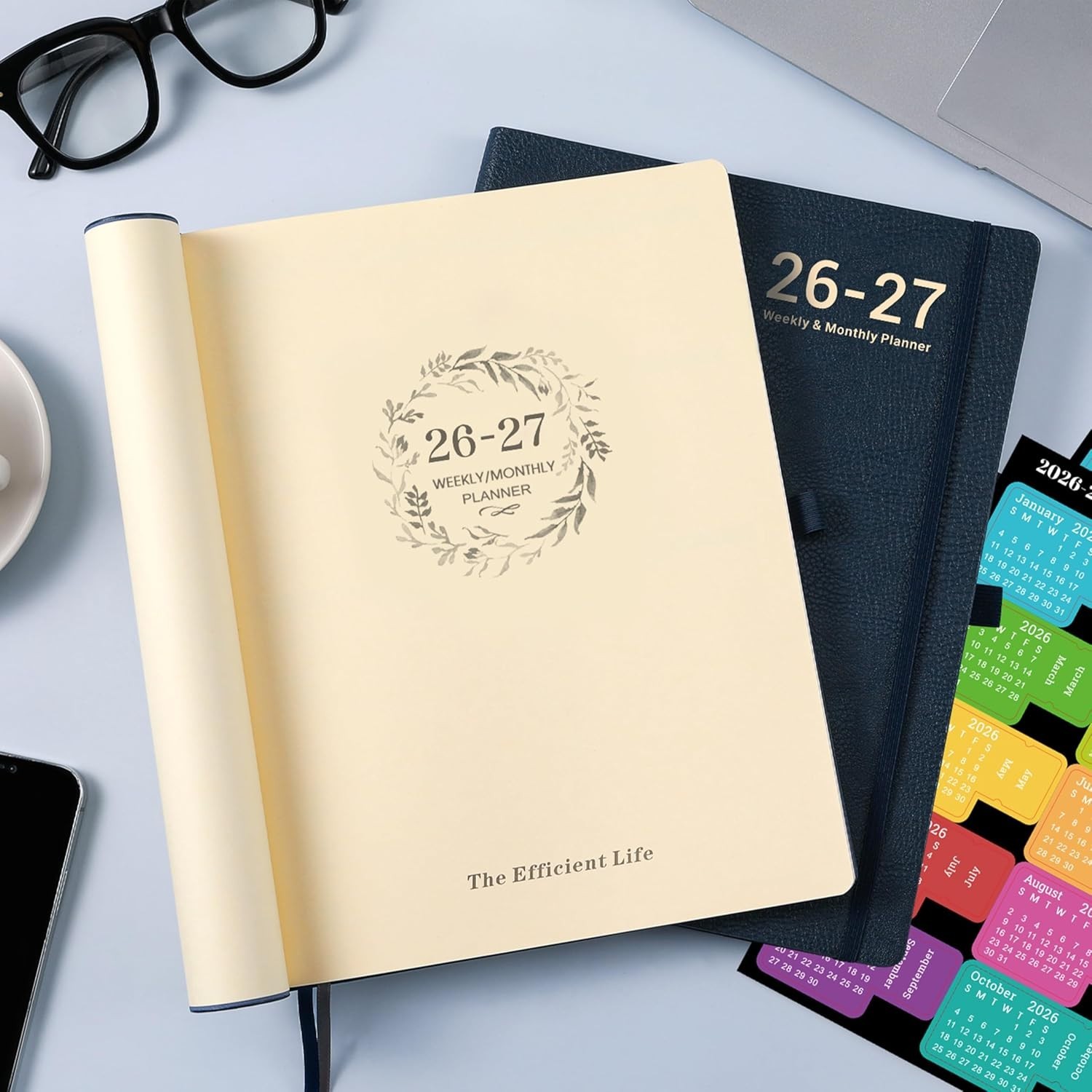 2026 2027 Monthly Weekly Planner Blue Flexible Cover Notebook with Notes Pages