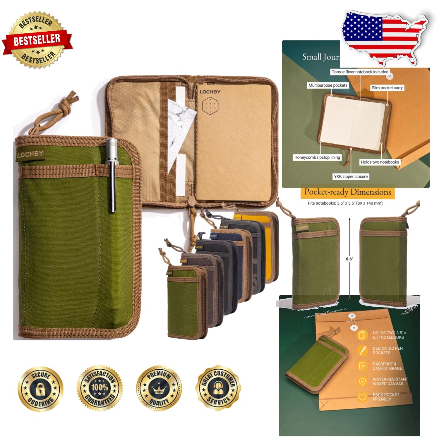 Durable Pocket Journal | Tomoe River Paper | Olive Waxed Canvas EDC Notebook