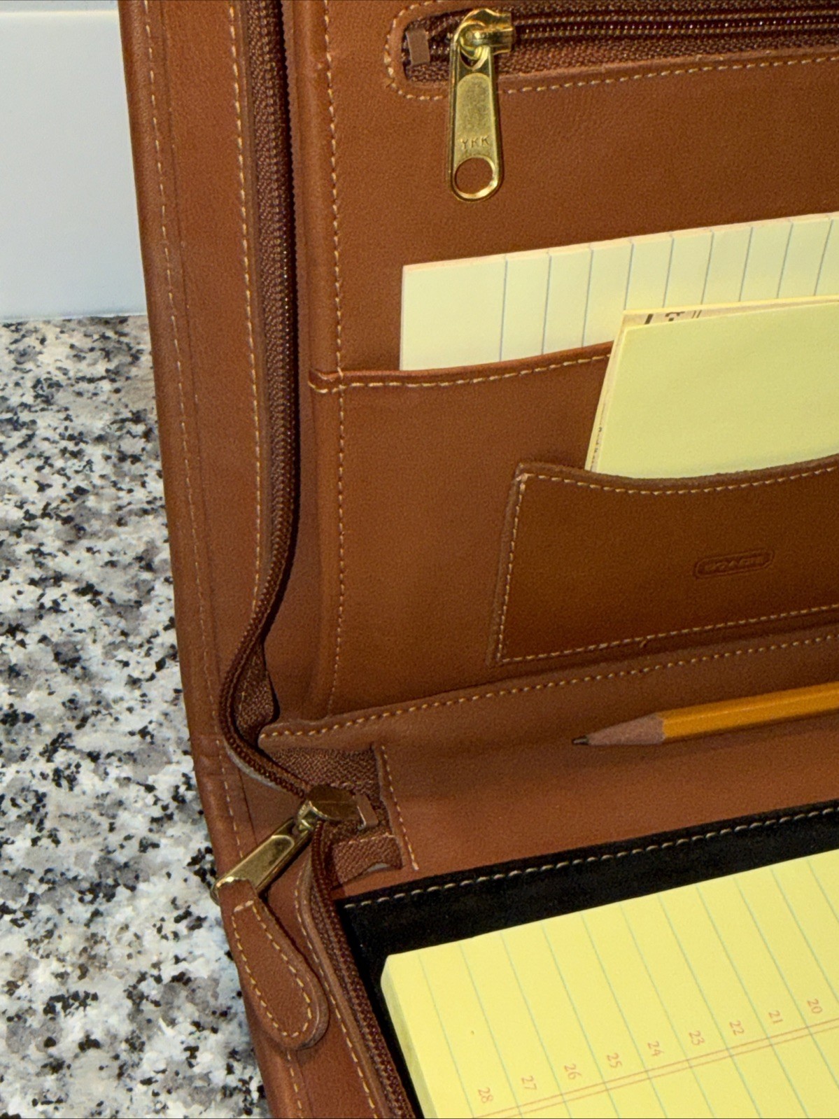 Vintage Coach Brown Leather Zippered Portfolio Organizer Notepad Folio 10×12.5